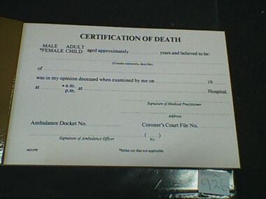 Form, Booklet, Certification of Death, Circa 1960s - 1970s