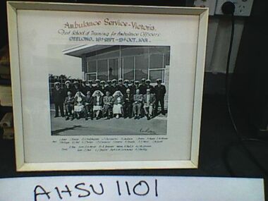 Photograph, framed, first training school for ambulance officers, 1961