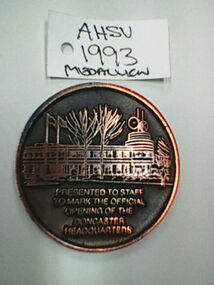 Medallion, Commemorative, Metropolitan Ambulance Service, Doncaster headquarters opening, 16 May 1989