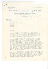 Letter, James Thomas Steele, Past Master, 29/07/1936