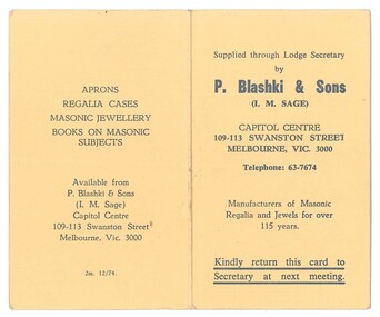 Card, Candidate Questions Provided by P. Blashki & Sons