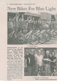 Newspaper Clipping, New Bikes for Blue Light, 26 April 2013