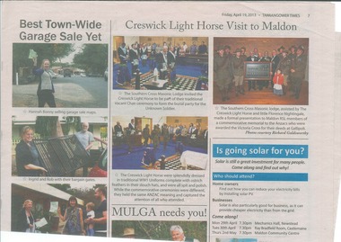 Newspaper Clipping, Creswick Light Horse Visit to Maldon, 19 April 2013