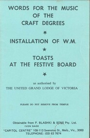 Document, P Blashki & Sons Pty Lrd, Words for the Music of the Craft Degrees