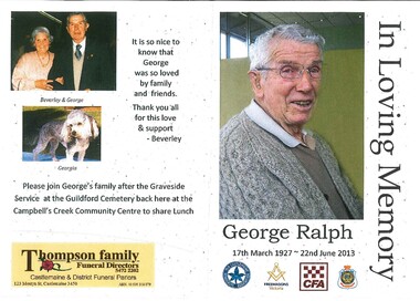 Card, George Ralph Memorial Card