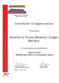 Certificate, Raise the Roof - Bendigo Health