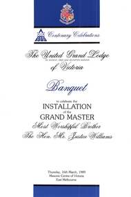 Invitation, 1989 Banquet to celebrate installation of Grand Master