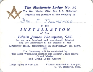 Document - Installation Card, Edwin Thompson, 1973