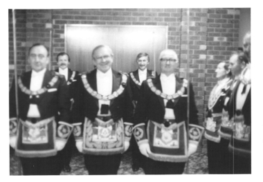 Photograph, Grand Officers at opening of Masonic Temple