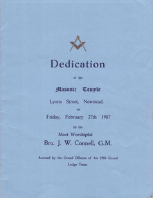 Document, Dedication of the Masonic Temple - 27 February 1987, 27 February 1987