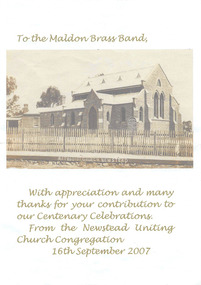 Certificate of Appreciation, Newstead Uniting Church 2007
