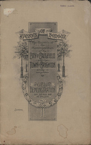Booklet, D. W. Paterson Co. Pty. Ltd, "AVENUES OF HONOUR  The Councils of the Municipalities of the CITY OF CAULFIELD TOWN OF BRIGHTON acting in conjunction PUBLIC DEMONSTRATION SAT 3rd AUG. 1918 AT 3oCLOCK SOUVENIR"