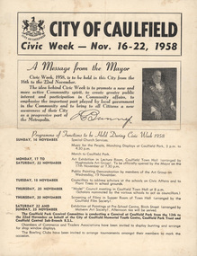 Community Newsletter, "City of Caulfield Civic Week - Nov. 16-22, 1958", 1958