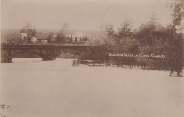 Postcard, Jackson Creek in flood Sunbury