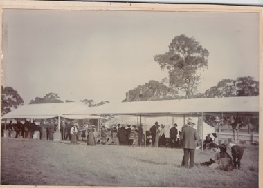 A crowd of people dressed smartly for a day out at the races.