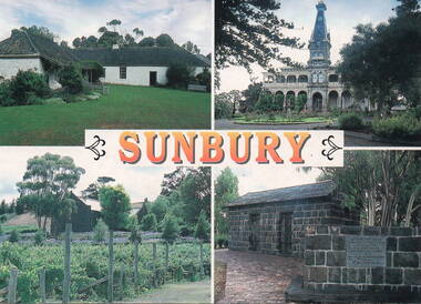  A postcard featuring four small photographs of Sunbury.