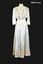 Cream silk wedding dress. High neck with a stand up shaped collar in the Queen Mary style.