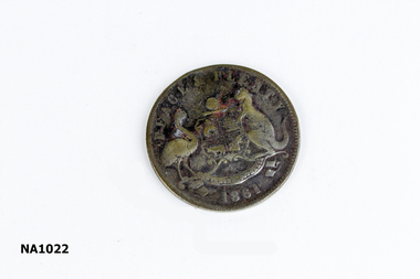 Badge - Peace and Plenty Trade token 1861. Robert Hyde & Co. General Marine Store, Melbourne Shippers of rags, glass,