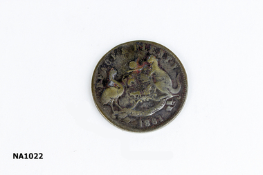 Badge - Peace and Plenty Trade token 1861. Robert Hyde & Co. General Marine Store, Melbourne Shippers of rags, glass,