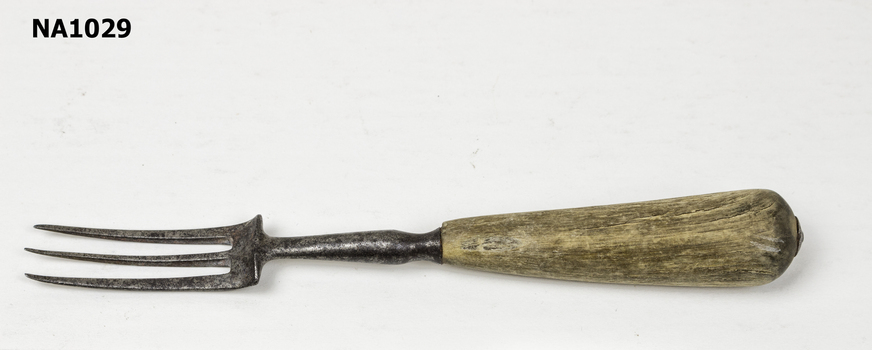Three pronged fork with wooden handle