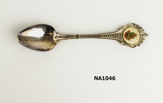 Silver coated teaspoon with 'City of Nunawading' and Coat of Arms on top of handle (in box)