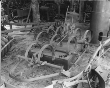 Horse drawn, hand operated Spring Tyne Orchard Cultivator. 