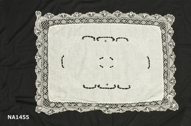  Large white cotton tray cloth. Machine made. 
