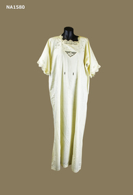 Cream cotton Nightdress with square neckline and short sleeves.  