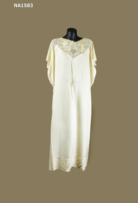 Cream cotton Nightdress with silk crochet square neckline. 
