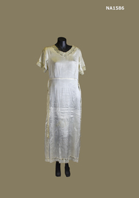 Long cream satin Nightdress with ties at waist.  