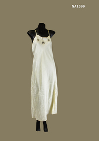 Cream Fuji silk nightdress with shoestring straps.  Richelieu embroidery on front  