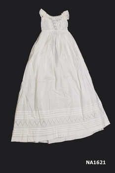 White cotton christening gown with short sleeves. 