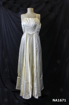Cream satin petticoat.