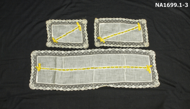 Three piece Duchess Set of fine white lawn with silk machined crochet edging.