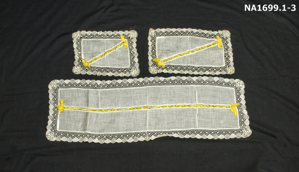 Three piece Duchess Set of fine white lawn with silk machined crochet edging.