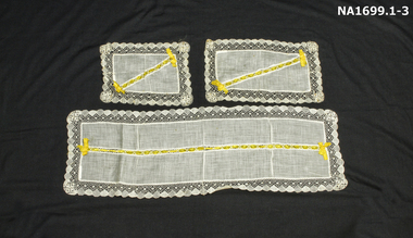 Three piece Duchess Set of fine white lawn with silk machined crochet edging.