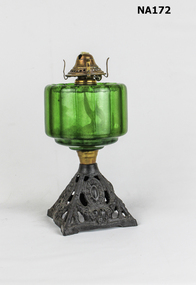 Oil lamp ornate metal base, 