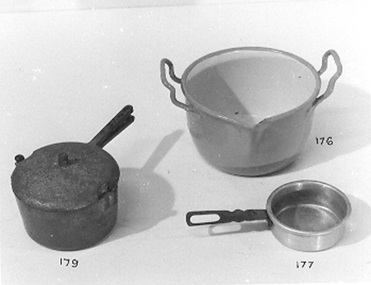 Blue enamelled toy cooking pot with pouring lip 