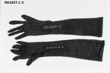 Elbow length black mesh gloves