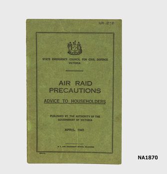 Green booklet issued by State Emergency Council for Civic Defence Victoria.