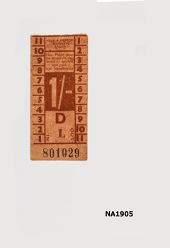 Orange paper ticket for 1/- 