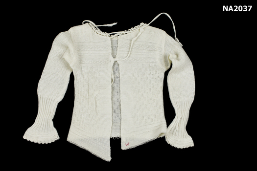 White cotton finely knitted baby's jacket