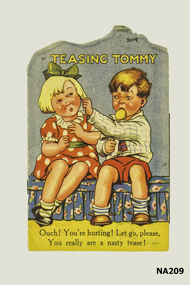 Shaped paperback book with two children on front.