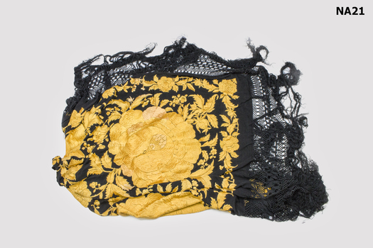 Large black silk piano shawl. 