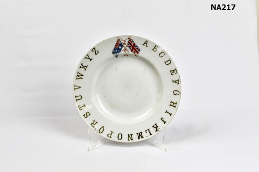 Child's china plate with gold letters