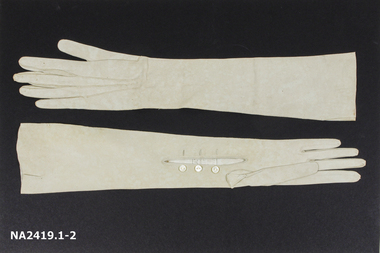 Long pale grey glove