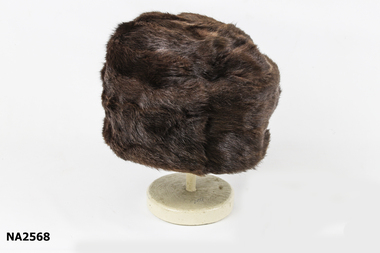 Brown fur hat - round fez style