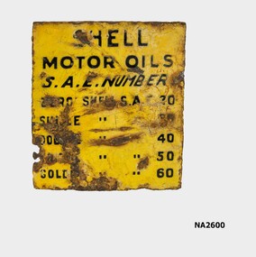 Metal sign advertising Shell Motor Oil.