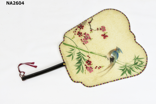 Silk fan with wooden handle,