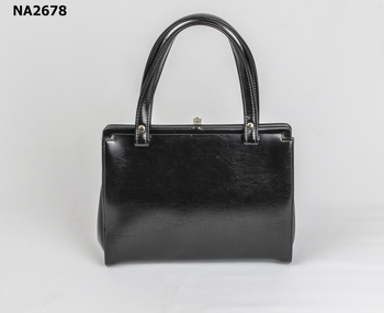 Black simulated leather 'Gold Crest' handbag with two carry handles -